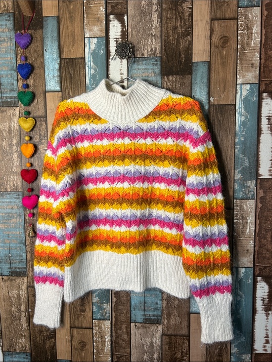 Zara Sweaters - Zara Multicolor crotched Striped Cowl Neck Sweater